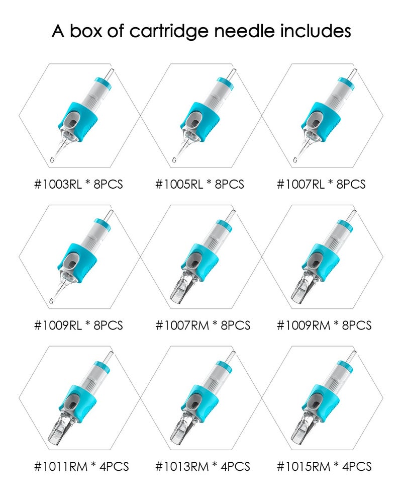Hawink 60 Assorted Tattoo Needles Cartridge Mixed Size #10 Bugpin(Round Liner 3RL*8, 5RL*8, 7RL*8, 9RL*8, 11RL*4 Round Magnum 9RM*8, 11RM*4, 13RM*4, 15RM*4) 0.3MM Disposable EN05S-BFG-60KIT-K - Image 4