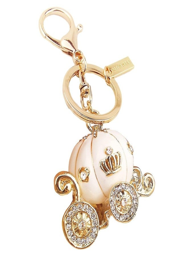 MONNEL Bling White Princess Pumpkin Carriage Crystal Lobster Claps Keychain MZ881-2 - Image 1