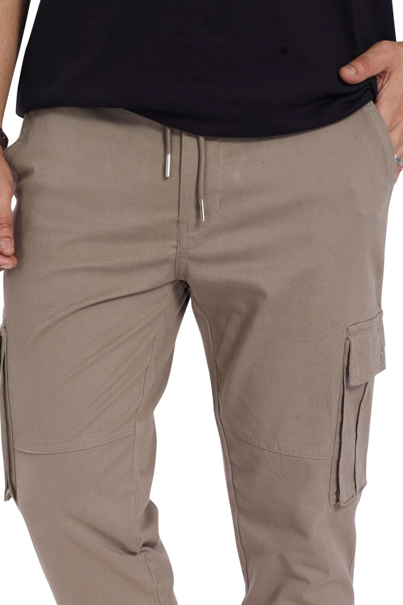 DIVISIVE Men's Cotton Cargo Joggers Pants (DCR124_32_Khaki) - Image 3