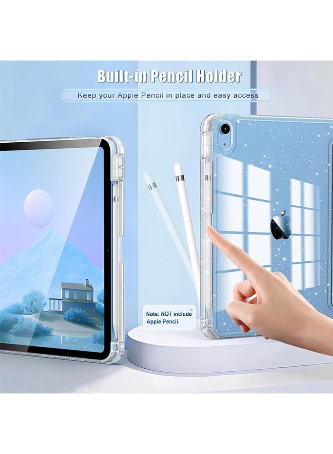 Glitter iPad protective case for iPad (A16) 11th/10th 10.9 inch | Trifold stand with pen slot | Acrylic transparent back panel for drop resistance Glittering Sparkly Shockproof Cover(Blue) - Image 2