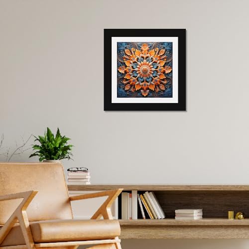 DEKORSTATION Bright Multicolor Floral Mandala Wall Decor Art Print/Painting/Poster with Black Frame for Living Room, Bedroom, Office, Home Decoration Size: 12 X 12 Inch - Image 1