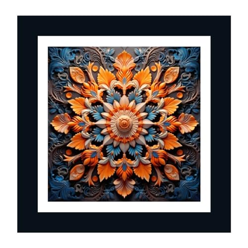 DEKORSTATION Bright Multicolor Floral Mandala Wall Decor Art Print/Painting/Poster with Black Frame for Living Room, Bedroom, Office, Home Decoration Size: 12 X 12 Inch - Image 2