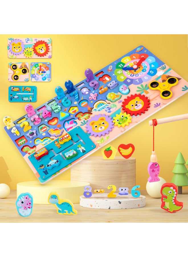 Children's Wooden Multifunctional Busy Logarithmic Board Eight-in-One Cognitive Matching Board Counting Fishing Walking Game Toy-Color:Traffic Log Board - Image 2