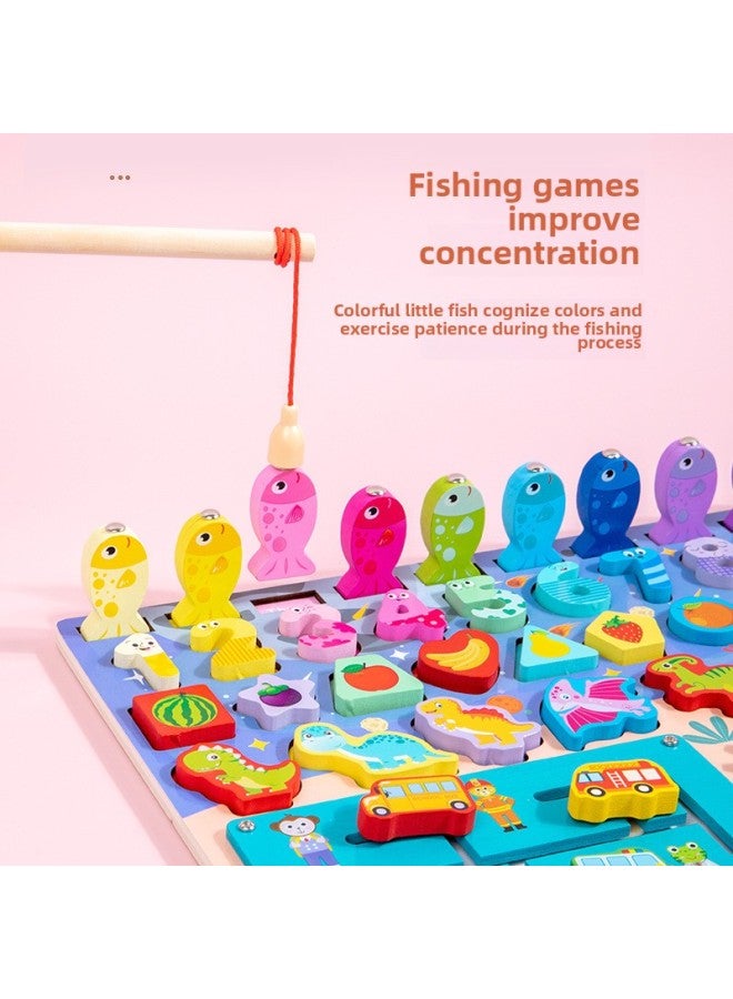 Children's Wooden Multifunctional Busy Logarithmic Board Eight-in-One Cognitive Matching Board Counting Fishing Walking Game Toy-Color:Traffic Log Board - Image 4