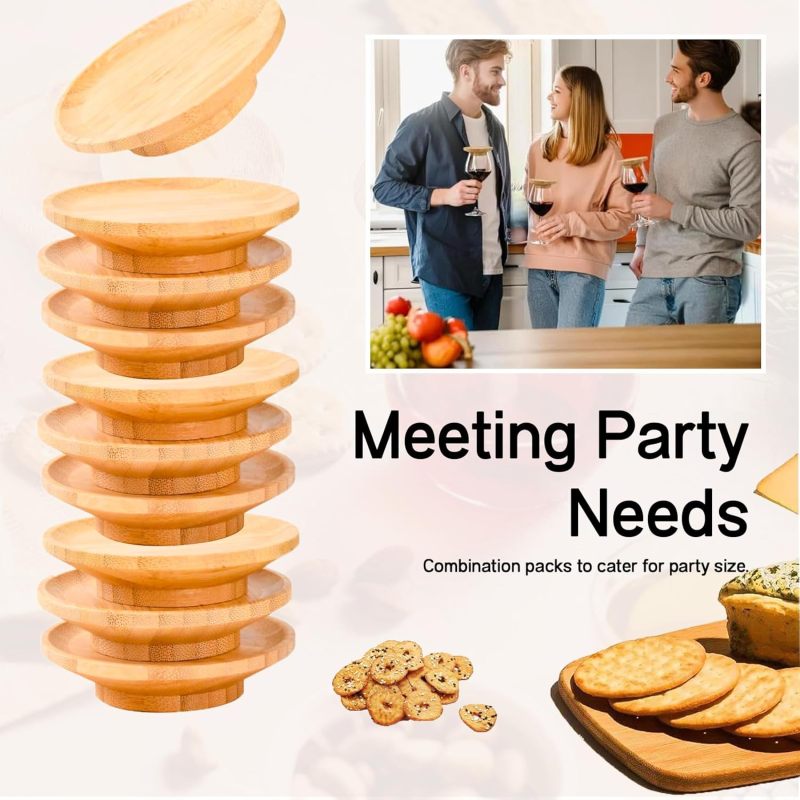 Wooden Wine Glass Topper: 10-Piece Natural Bamboo - Secure Fit Versatile Snack Presentation for Dinner Parties Bridal Showers Holiday Gatherings Home Entertainers - Image 5