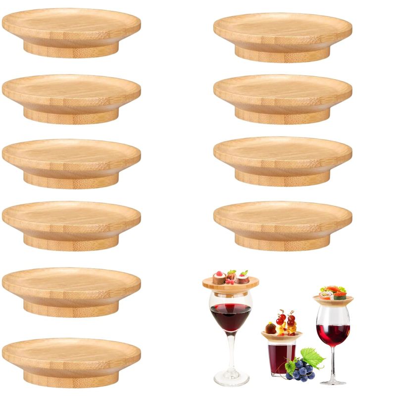 Wooden Wine Glass Topper: 10-Piece Natural Bamboo - Secure Fit Versatile Snack Presentation for Dinner Parties Bridal Showers Holiday Gatherings Home Entertainers - Image 1