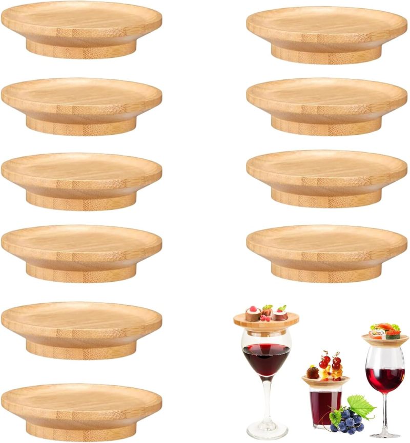 Wooden Wine Glass Topper: 10-Piece Natural Bamboo - Secure Fit Versatile Snack Presentation for Dinner Parties Bridal Showers Holiday Gatherings Home Entertainers - Image 2