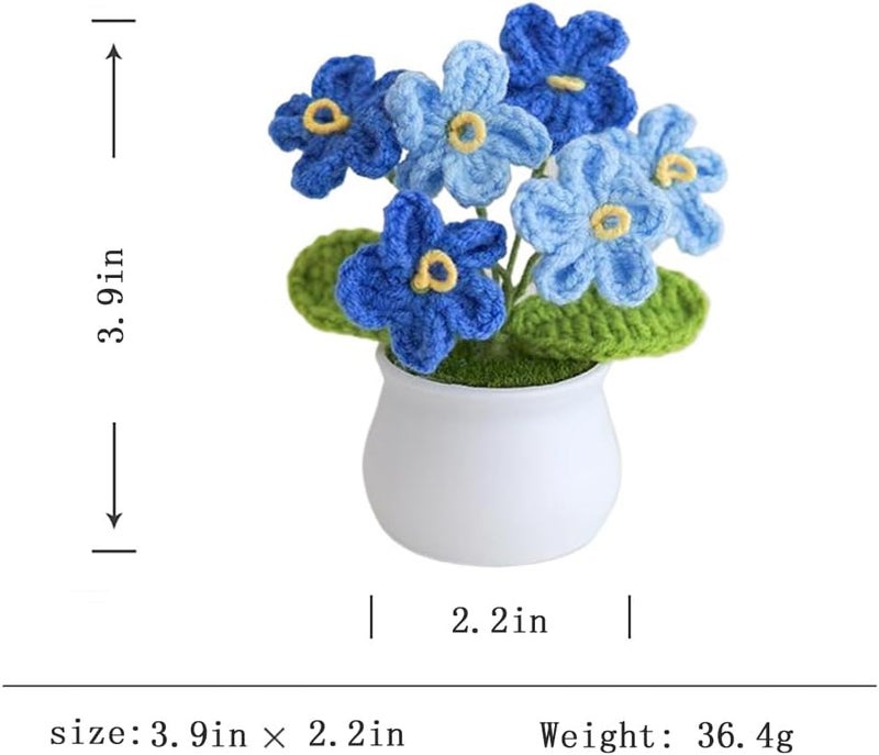 MofivKce Crochet Forget-Me-Not Potted Plants Handmade Artificial Flowers for Home Decor, Wedding, Birthday Gift for Friends and Family (Gradient Blue) - Image 1