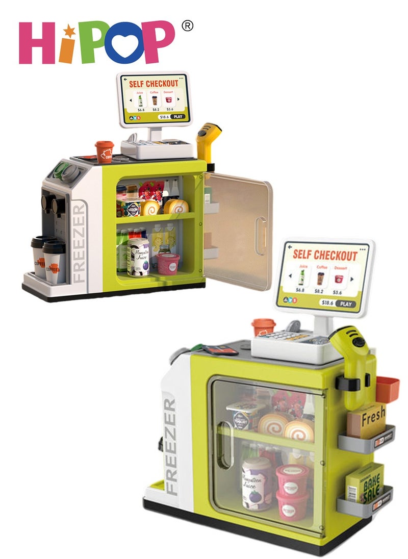 HIPOP Children's Supermarket Play Toys with Cash Register,Simulate Card Swiping,Code Scanning,Shopping,Shop Pretend Play for Kids  - Image 1
