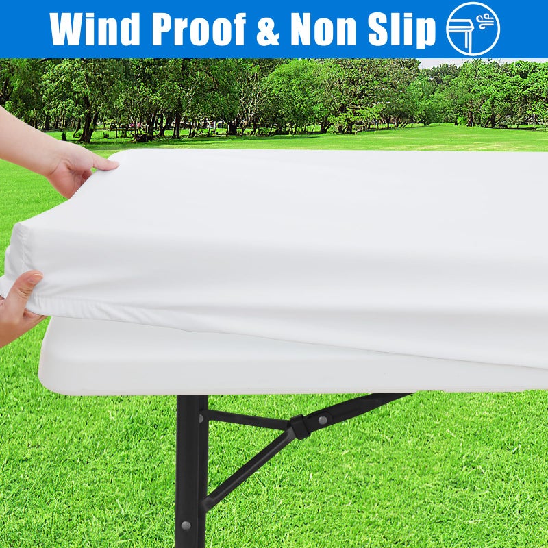 Spotjoy Rectangle Picnic Table Cloth  Waterproof Elastic Fitted Tablecloths  Washable Polyester Table Cover for Camping  Indoor and Outdoor (White  30""x72"") - Image 3