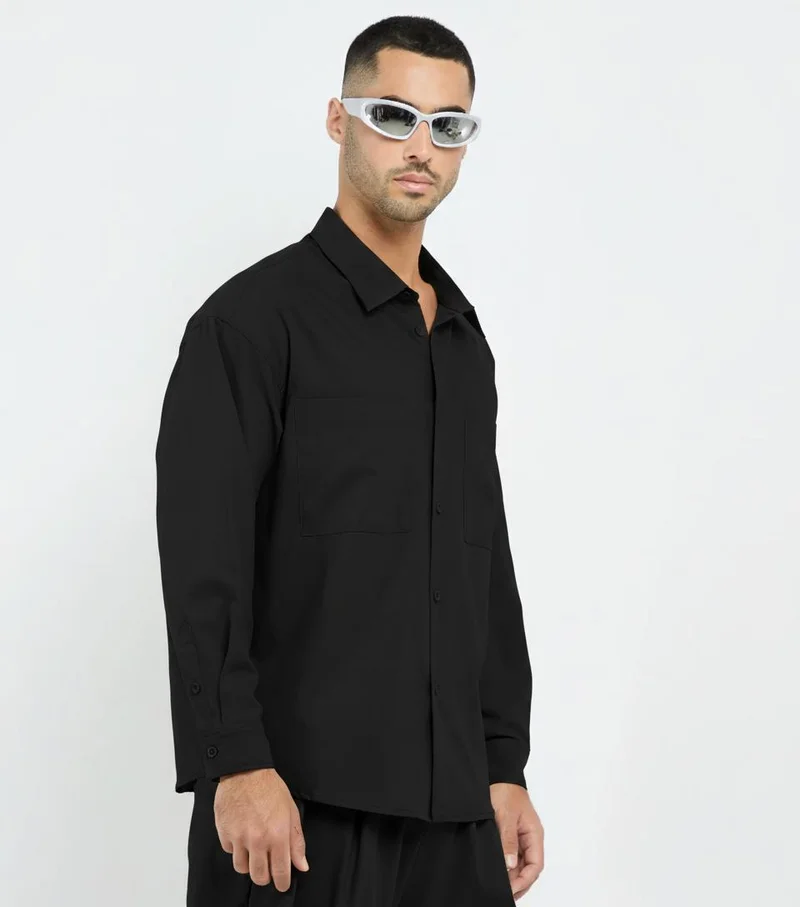 إف5 Men's F5 Long Sleeve Tencel Shirt - Black