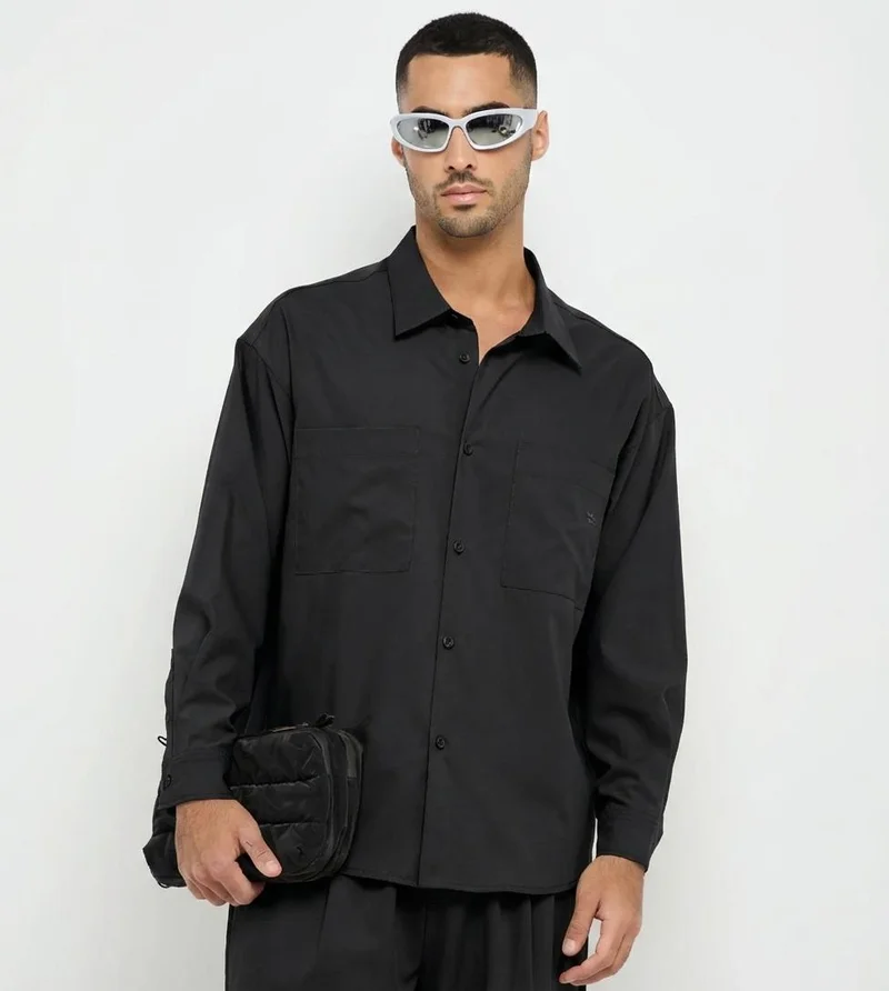 إف5 Men's F5 Long Sleeve Tencel Shirt - Black