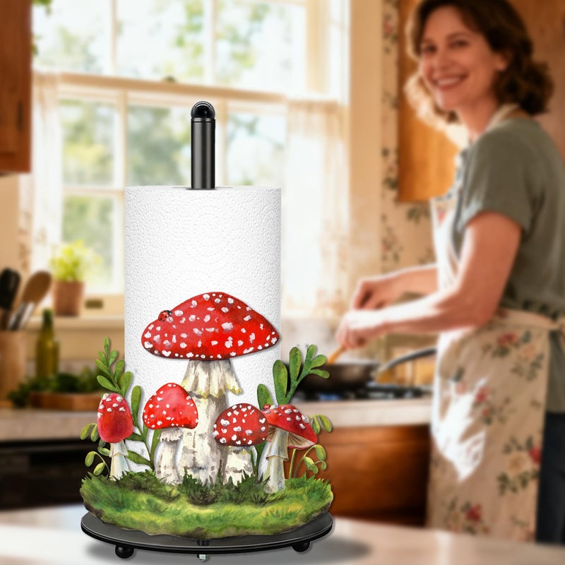 Taesun Mushroom Paper Towel Holder, Mushroom Decor for Countertop Cute Farmhouse Home Table, Housewarming Birthday Gifts for Farm - Image 3