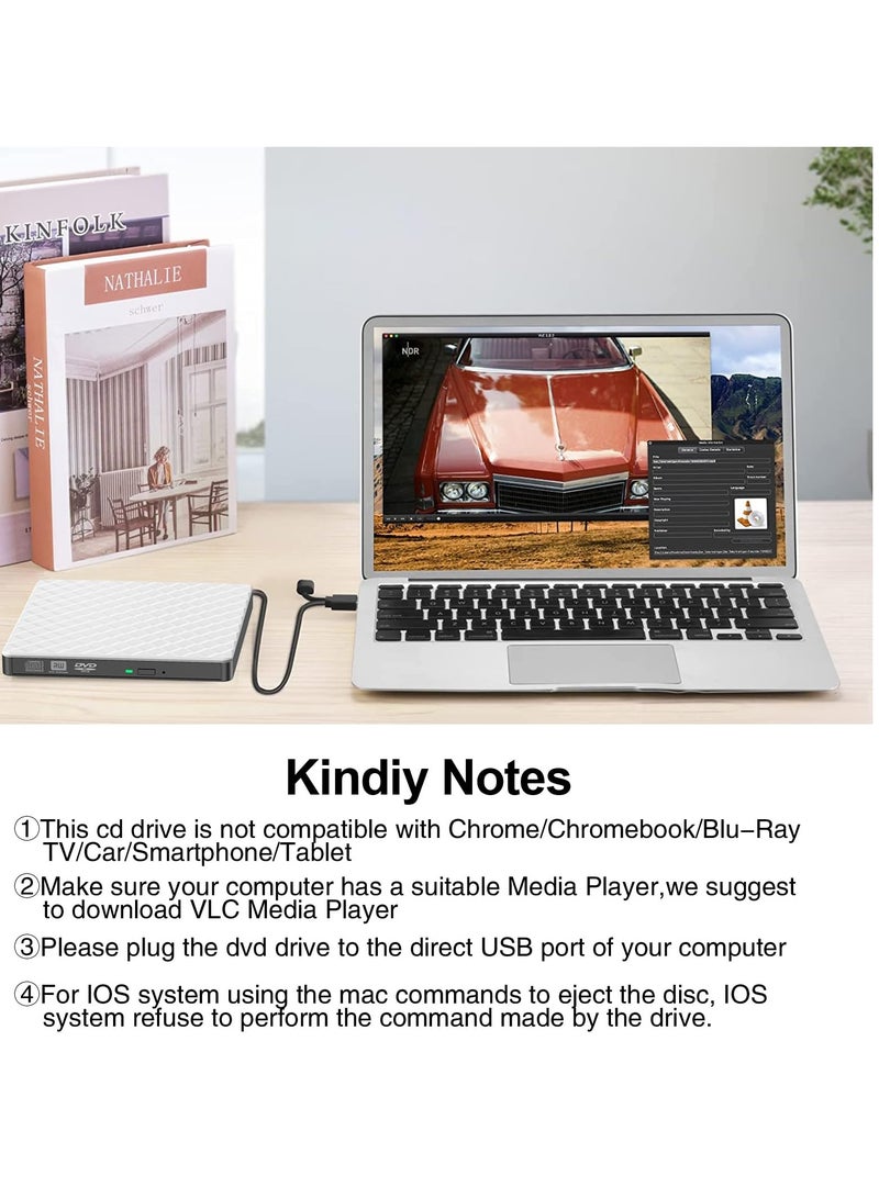 External DVD Drive, USB 3.0 CD/DVD +/-RW Drive Portable CD DVD Player Burner Reader Writer, Slim Optical CD ROM Drive for Laptop Desktop PC Linux Apple Mac OS Macbook Pro Windows 11/10  - Image 5