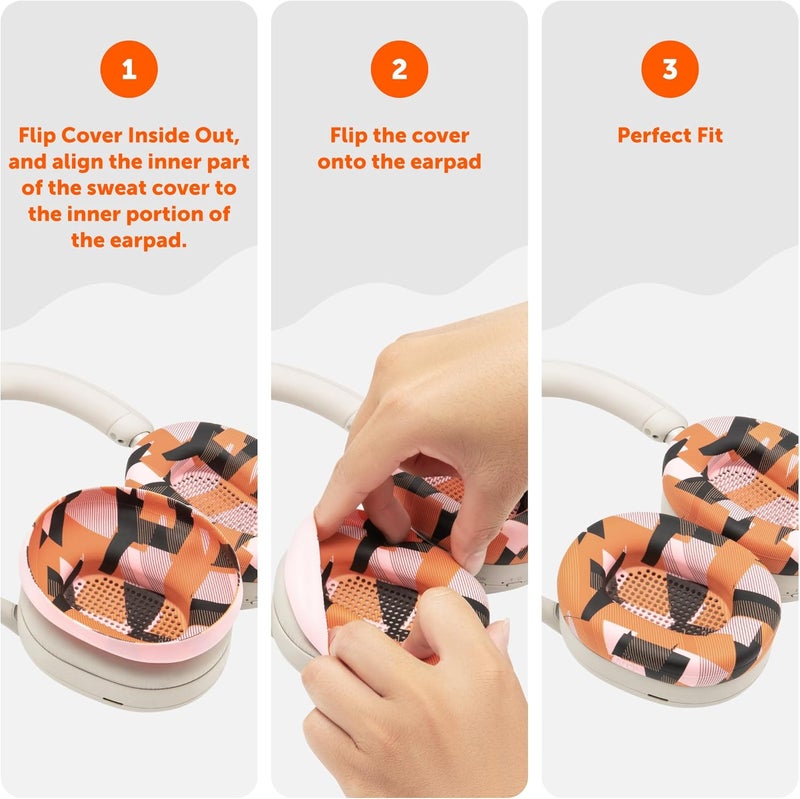 WC SweatZ XM5 - Protective Headphone Ear Covers for Sony WH1000XM5 by | Only Compatible with Sony XM5 Over Ear Headphones | Sweatproof & Easily Washable | Orange Prism - Image 5
