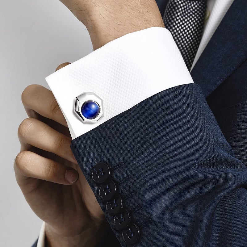 HAWSON Cat Eyes Cufflinks for Men, Cufflinks with Shirt Studs for Groom, Tuxedo Shirt Studs Cufflinks, Mens Formal Kit Business Wedding Accessories - Image 3