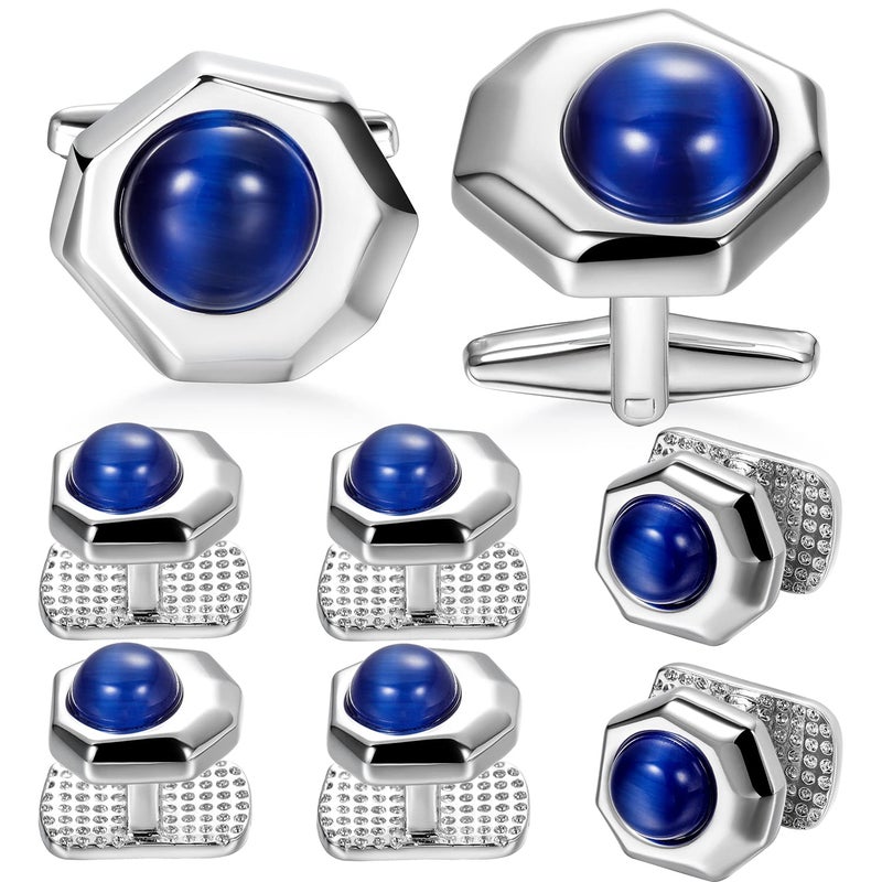 HAWSON Cat Eyes Cufflinks for Men, Cufflinks with Shirt Studs for Groom, Tuxedo Shirt Studs Cufflinks, Mens Formal Kit Business Wedding Accessories - Image 1