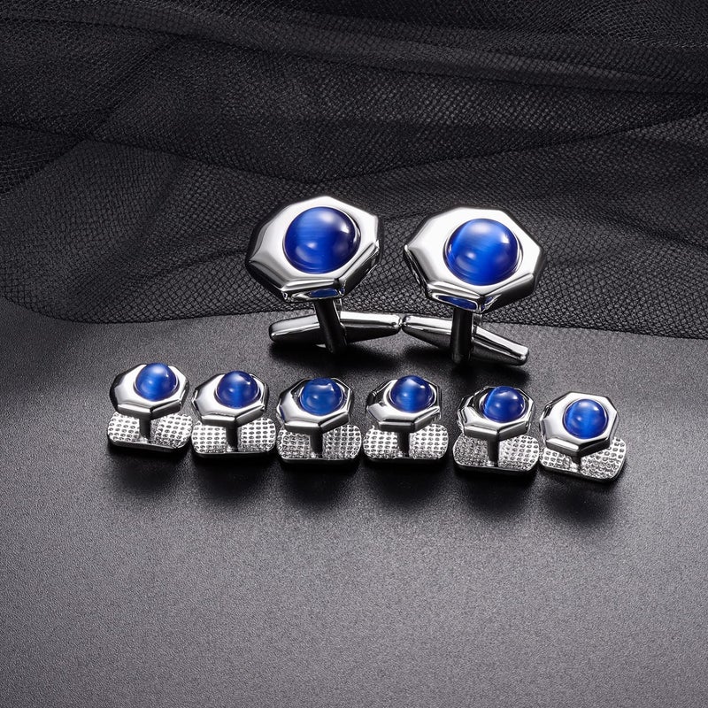 HAWSON Cat Eyes Cufflinks for Men, Cufflinks with Shirt Studs for Groom, Tuxedo Shirt Studs Cufflinks, Mens Formal Kit Business Wedding Accessories - Image 2