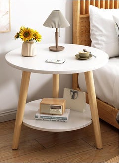 TOMSHOO Round Side Table, Nightstand Coffee End Table with Storage Shelf for Living Room, Bedroom, Small Spaces, Easy Assembly 2 tier Modern Home Decor Bedside Table with Wood Legs (50 * 50 * 52cm)  - Image 2