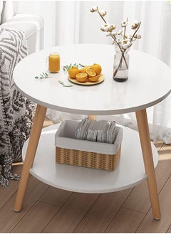 TOMSHOO Round Side Table, Nightstand Coffee End Table with Storage Shelf for Living Room, Bedroom, Small Spaces, Easy Assembly 2 tier Modern Home Decor Bedside Table with Wood Legs (50 * 50 * 52cm)  - Image 3