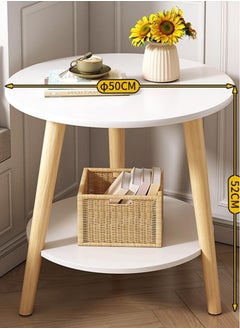 TOMSHOO Round Side Table, Nightstand Coffee End Table with Storage Shelf for Living Room, Bedroom, Small Spaces, Easy Assembly 2 tier Modern Home Decor Bedside Table with Wood Legs (50 * 50 * 52cm)  - Image 4