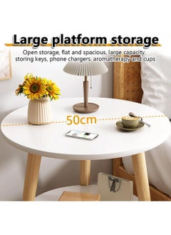 TOMSHOO Round Side Table, Nightstand Coffee End Table with Storage Shelf for Living Room, Bedroom, Small Spaces, Easy Assembly 2 tier Modern Home Decor Bedside Table with Wood Legs (50 * 50 * 52cm)  - Image 5
