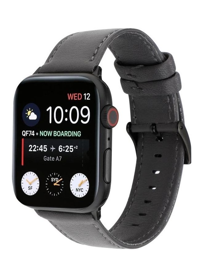 Loquat Cowhide Texture Leather Watchband For Apple Watch Series  7/6/5/4/3/2/1/SE 42/44/45mm Grey - Image 3