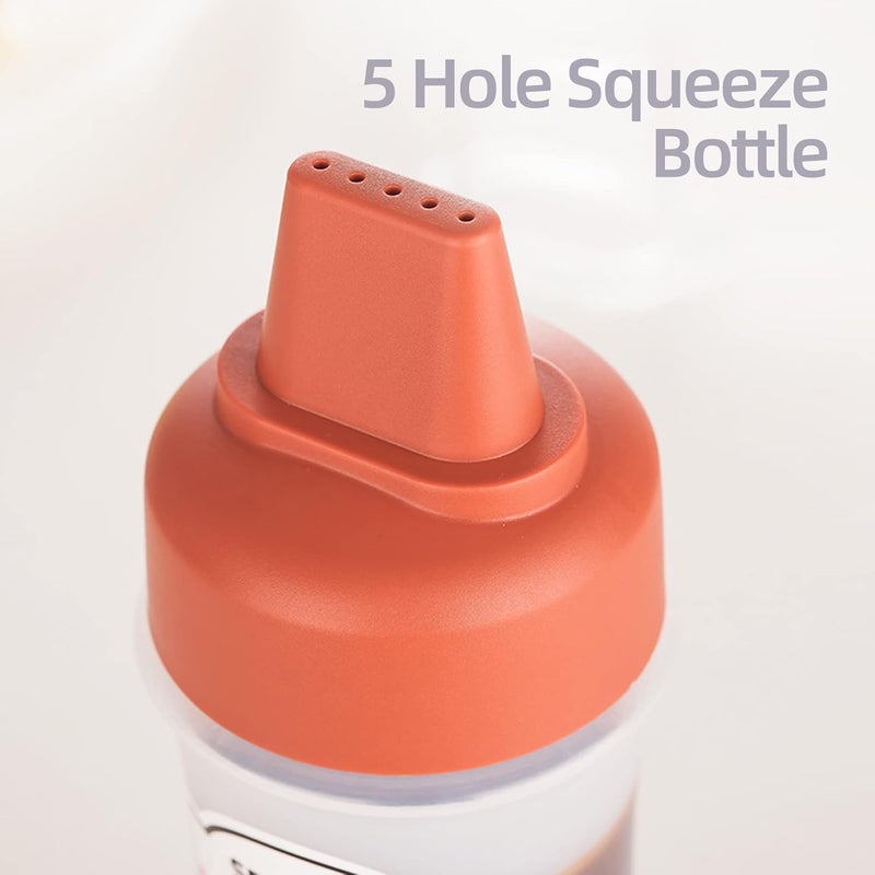 Baskety Porous Squeeze Bottle Condiment Bottles Hot Sauce Dispenser Refillable Five Hole Container with Lid Squirt Bottle Sauce Dispenser Ketchup Bottle for BBQ Oil Hot Sauce Salad Cooking (Red) - Image 4