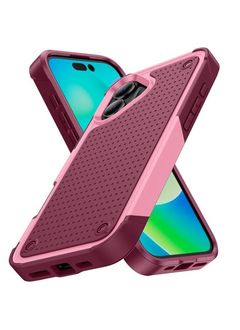 For iPhone 16 Plus PC + TPU Shockproof Protective Phone Case(Pink+Dark Red)