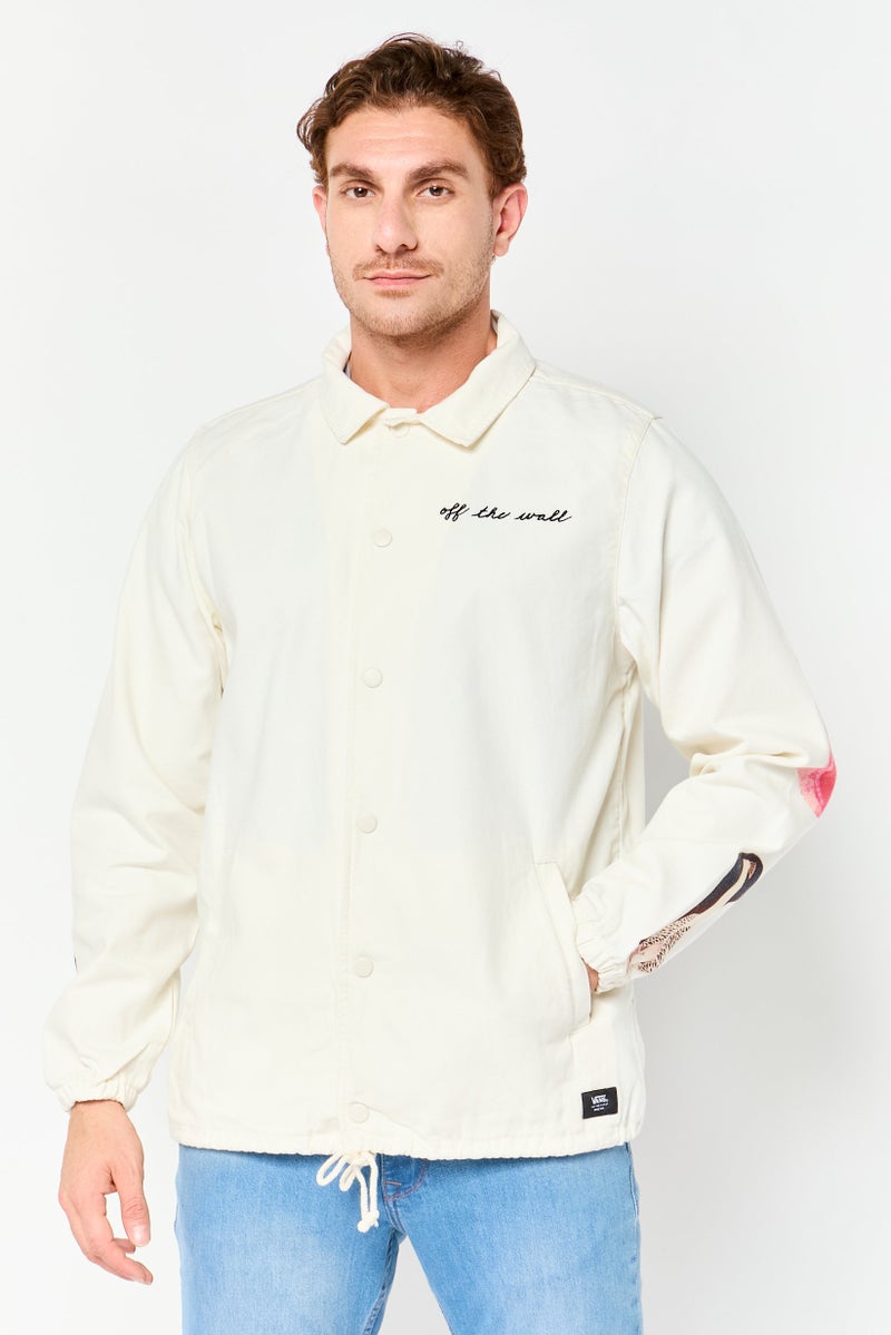 VANS Men Graphic Print Denim Jacket, Off White - Image 1