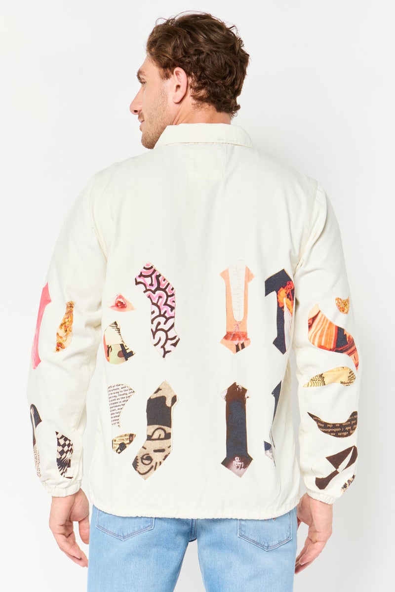 VANS Men Graphic Print Denim Jacket, Off White - Image 3