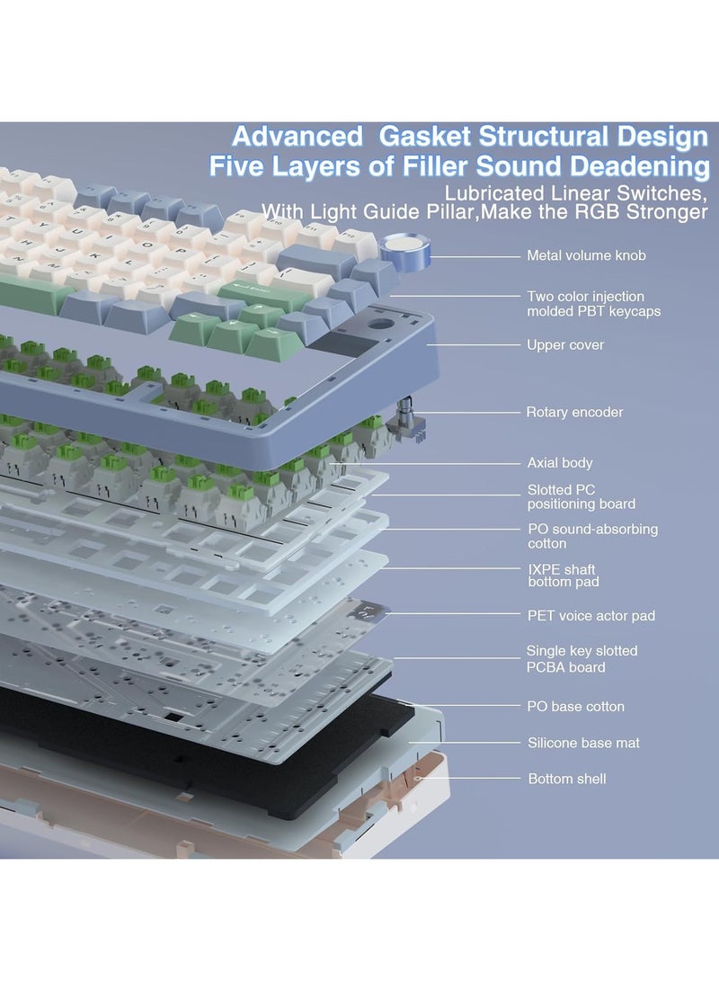 AULA لوحة مفاتيح ميكانيكية لاسلكية F75 75%، لوحة مفاتيح مخصصة قابلة للتبديل السريع، مفاتيح Reaper مسبقة التشحيم، لوحة مفاتيح ألعاب بإضاءة خلفية RGB، لوحة مفاتيح ميكانيكية 2.4 جيجا هرتز/Type-C/BT5.0 - Image 2