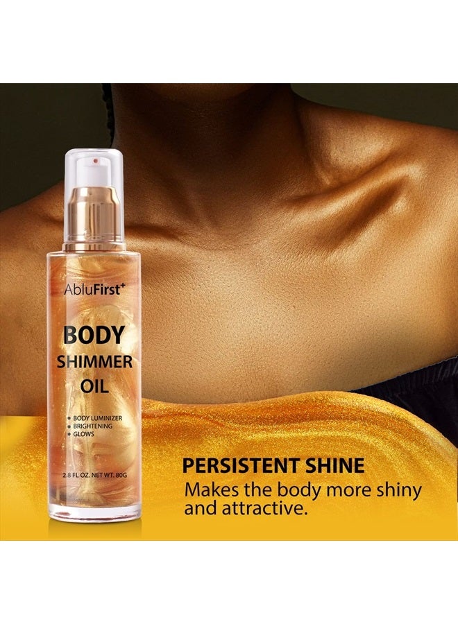 AbluFirst Shimmer Body Oil 4 Colors Summer Body Glitter Moisturizing Light Shimmer Glow Non-Sticky Summer Body Luminizer and Illuminator Smooth (2.8 Fl Oz (Pack of 1), Gold) - Image 4