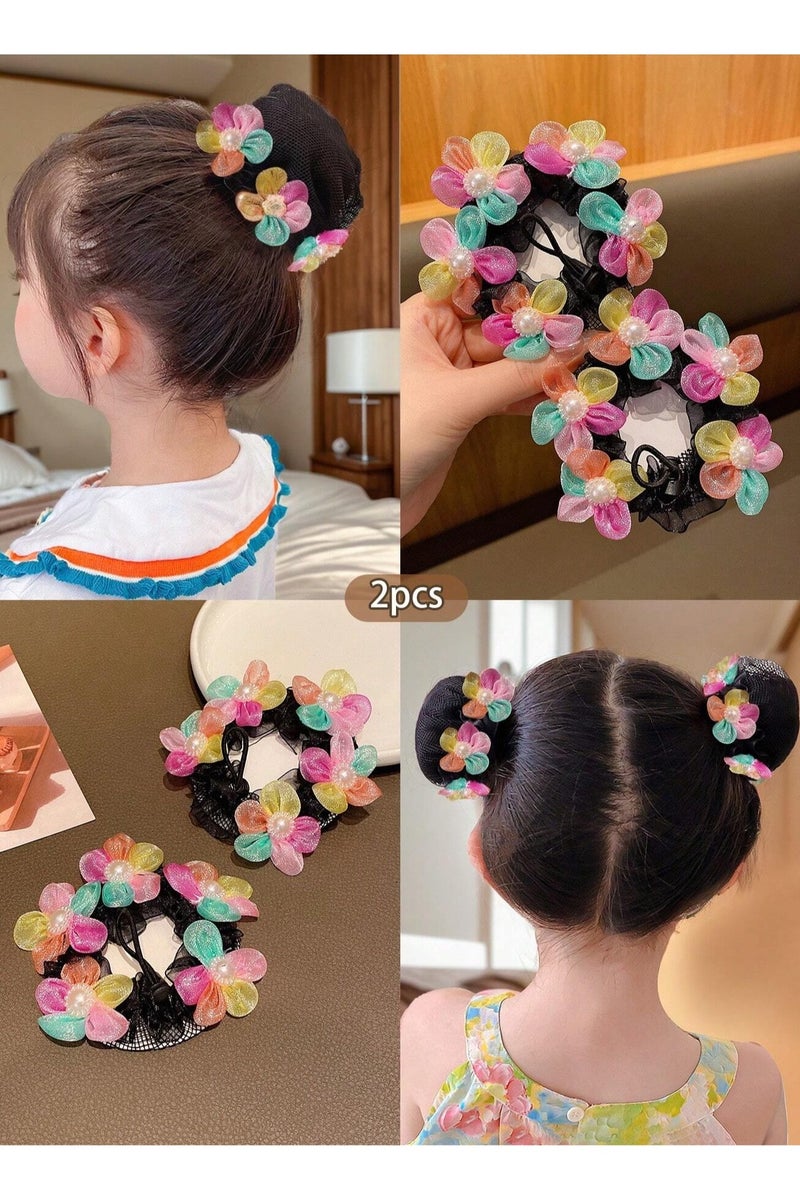 Girls' Hair Ties with Colorful Flower Design – Made of Lightweight Mesh That’s Gentle on Kids’ Hair – Adds a Beautiful and Unique Touch to Bun Hairstyles - Image 1