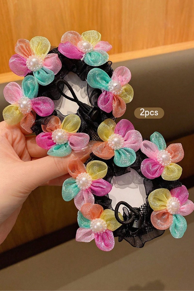 Girls' Hair Ties with Colorful Flower Design – Made of Lightweight Mesh That’s Gentle on Kids’ Hair – Adds a Beautiful and Unique Touch to Bun Hairstyles - Image 2