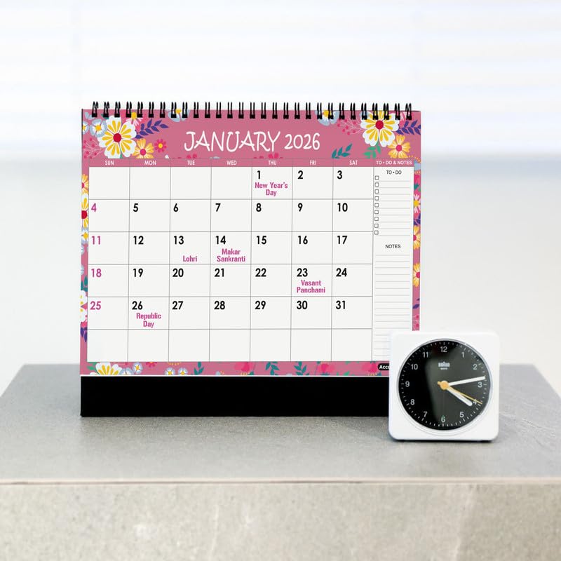 AccuPrints® l 2026 l Floral Desk Calendar l 12 Months l Includes Note and To.Do. Section l 250 GSM l Planning, Tracking & Scheduling l Black Wire. - Image 2