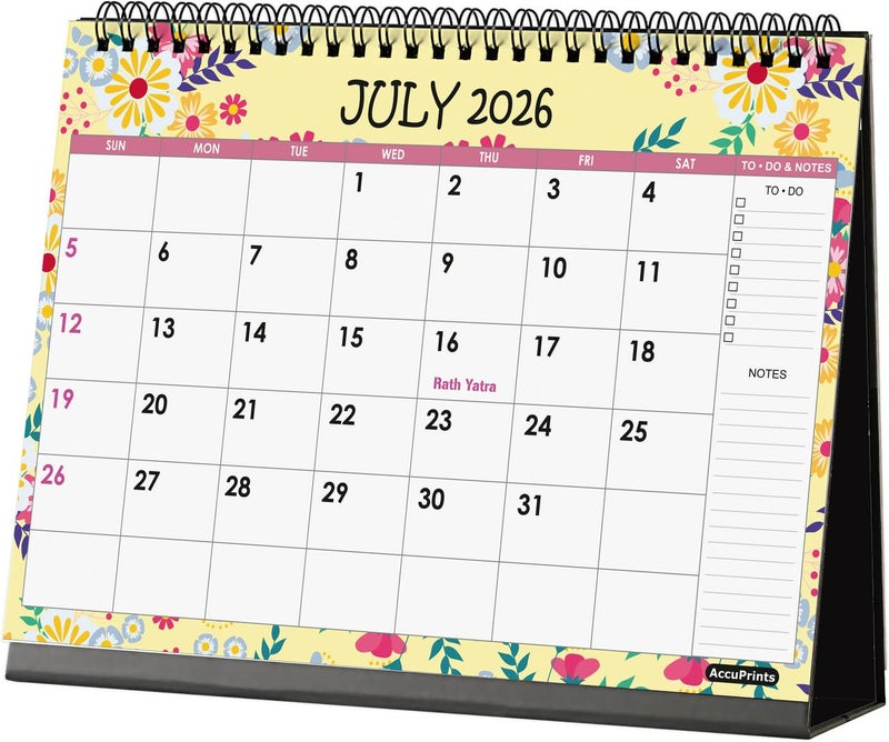 AccuPrints® l 2026 l Floral Desk Calendar l 12 Months l Includes Note and To.Do. Section l 250 GSM l Planning, Tracking & Scheduling l Black Wire. - Image 4