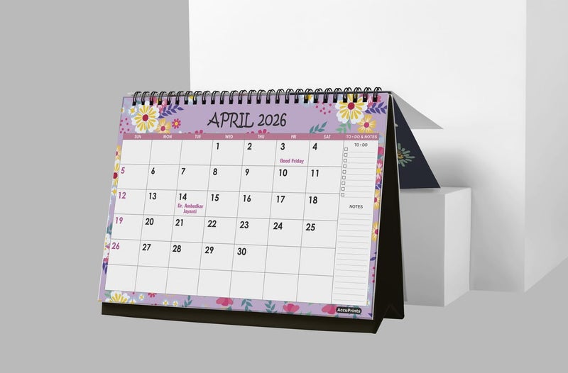 AccuPrints® l 2026 l Floral Desk Calendar l 12 Months l Includes Note and To.Do. Section l 250 GSM l Planning, Tracking & Scheduling l Black Wire. - Image 3
