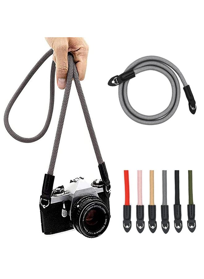 حزام كاميرا عتيق، حبل تسلق من النايلون، حزام كتف للرقبة للكاميرا، مناسب للكاميرات الصغيرة والكاميرات الرقمية ذات العدسة الأحادية العاكسة، رمادي، 105 سم - Image 1