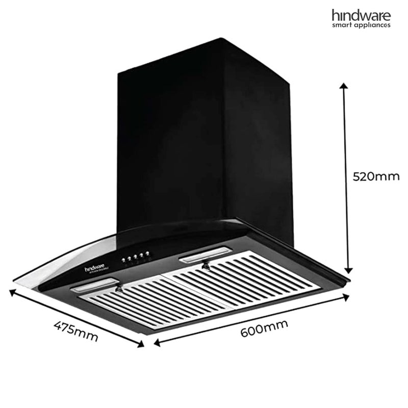 HINDWARE SMART APPLIANCES Hindware Smart Appliances Floria 60 cm 1100 mhr Curved Glass Kitchen Chimney With Durable Baffle Filters Black  - Image 4