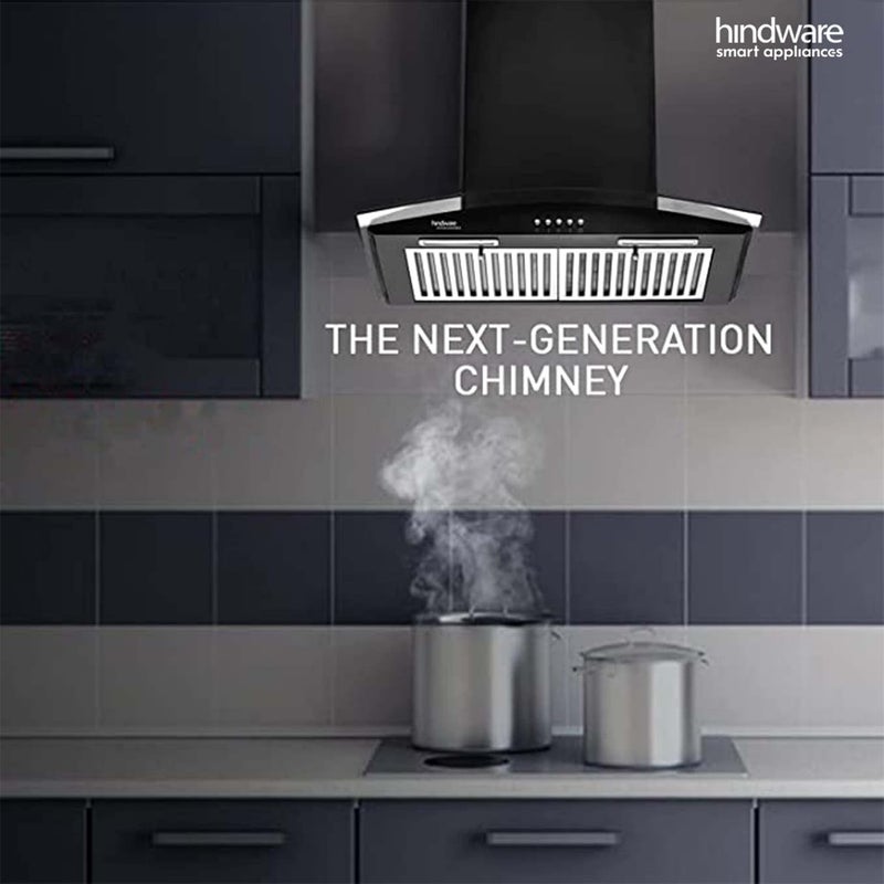 HINDWARE SMART APPLIANCES Hindware Smart Appliances Floria 60 cm 1100 mhr Curved Glass Kitchen Chimney With Durable Baffle Filters Black  - Image 5