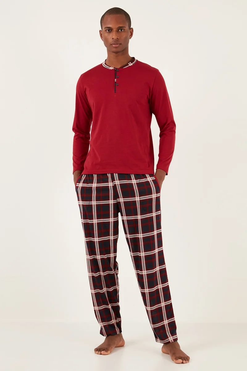 Buratti Plaid Cotton Regular Fit Long Sleeve Pajama Set Men's Pajama Set 60961005