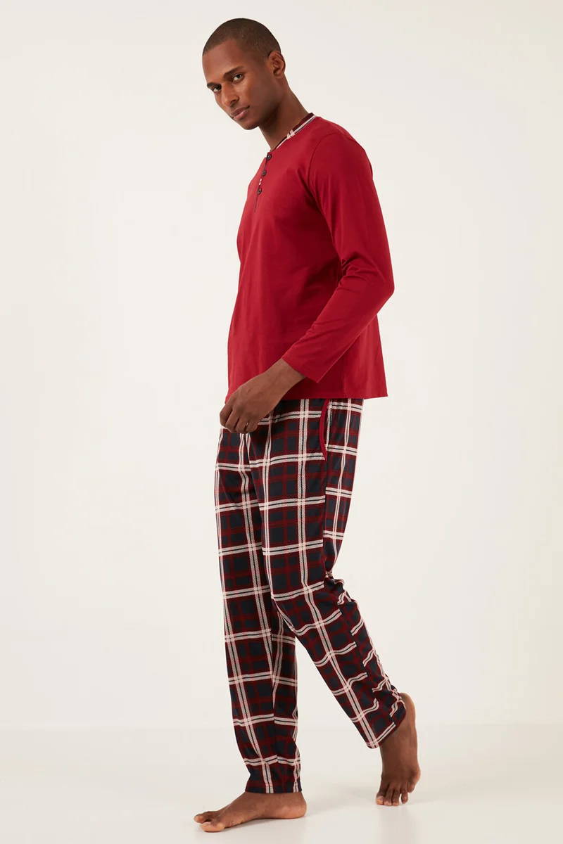 Buratti Plaid Cotton Regular Fit Long Sleeve Pajama Set Men's Pajama Set 60961005