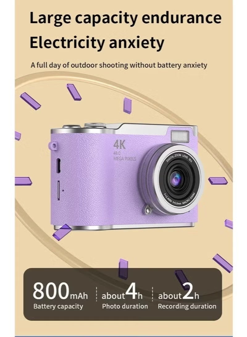 4k CCD Digital Zoom Student Digital Camera 48MP Portable Digital Photography Camera 180° Flip Screen Selfie Camera，with 128GB SD card - Image 4