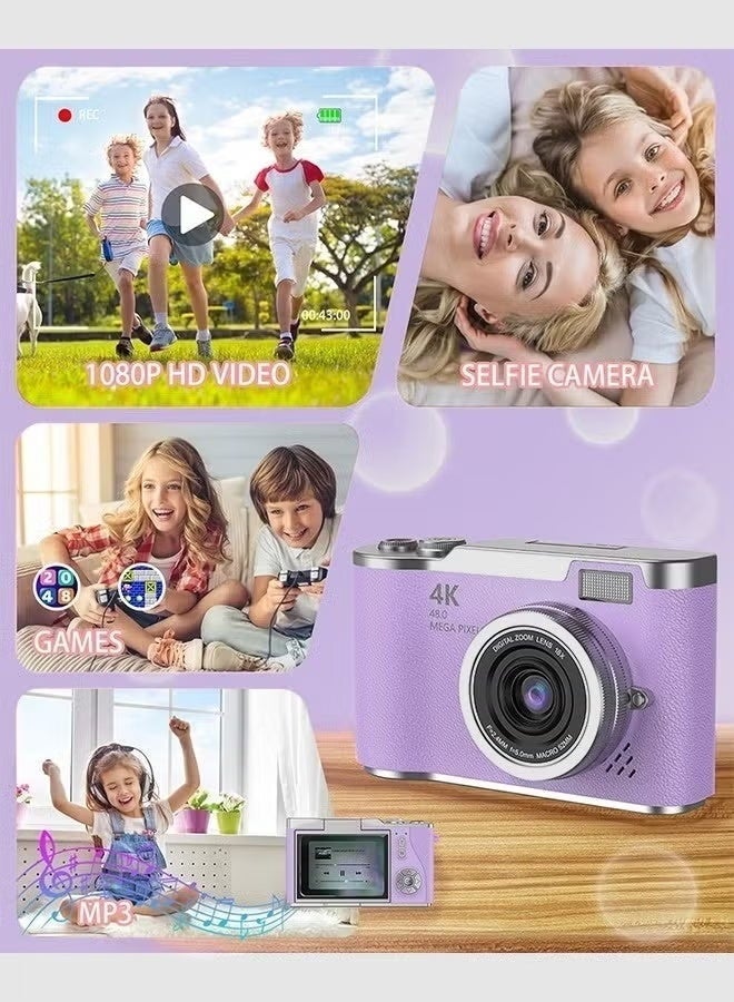 4k CCD Digital Zoom Student Digital Camera 48MP Portable Digital Photography Camera 180° Flip Screen Selfie Camera，with 128GB SD card - Image 3