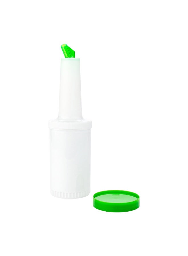 Restaurantware 1 qt Plastic Quick Pour Storage Container Bottle - with Green Spout and Lid - Bar Storage Bottle - 3 1/2" x 3 1/2" x 13" - 1ct Box - Bar Lux - Image 1
