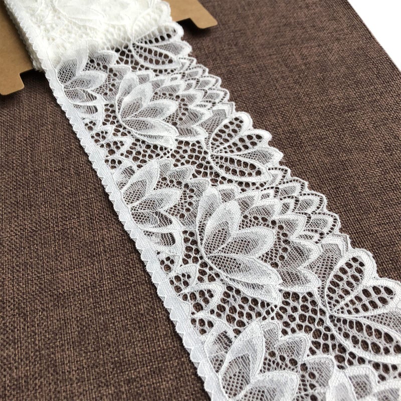 Olive Lace 4 Inches Wide Stretchy Lace for Bridal Wedding Decorations Sewing DIY Making and DIY Crafts 5 Yards 7604 White