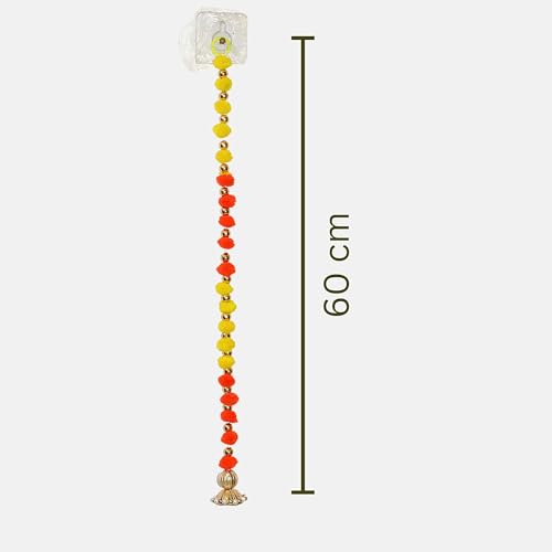 Joynagar Moti Ladi with Yellow Red Pompom Latkan Chain, 2 Ft Long, Pack of 4, Decorative Toran Garlands for Diwali, Home Decoration, Mandir & Backdrop Hanging - Image 4
