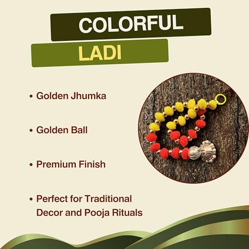 Joynagar Moti Ladi with Yellow Red Pompom Latkan Chain, 2 Ft Long, Pack of 4, Decorative Toran Garlands for Diwali, Home Decoration, Mandir & Backdrop Hanging - Image 5