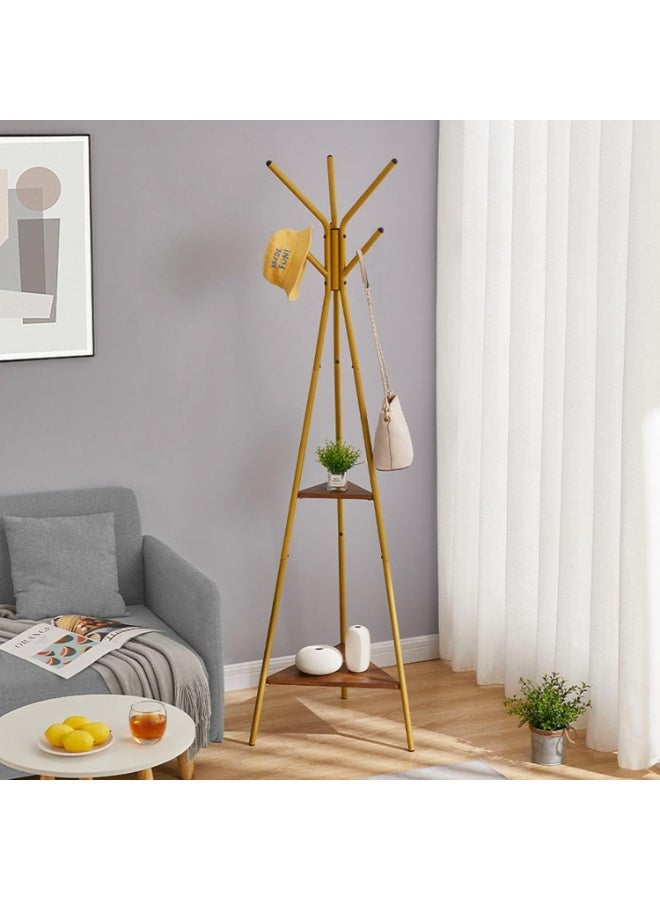 Arabest Coat Rack Freestanding, Hall Tree with 2 Shelves, Clothes Rack for Hat, Clothes, Bag, Hanger Stand for Entryway/Living Room/Bedroom/Ofiice, Golden - Image 1